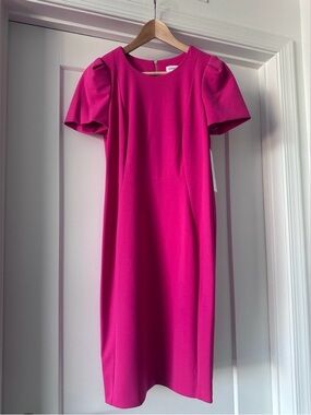 🩷 NWT! Pink CALVIN KLEIN Puff Sleeve
Sheath Dress - Size 14
